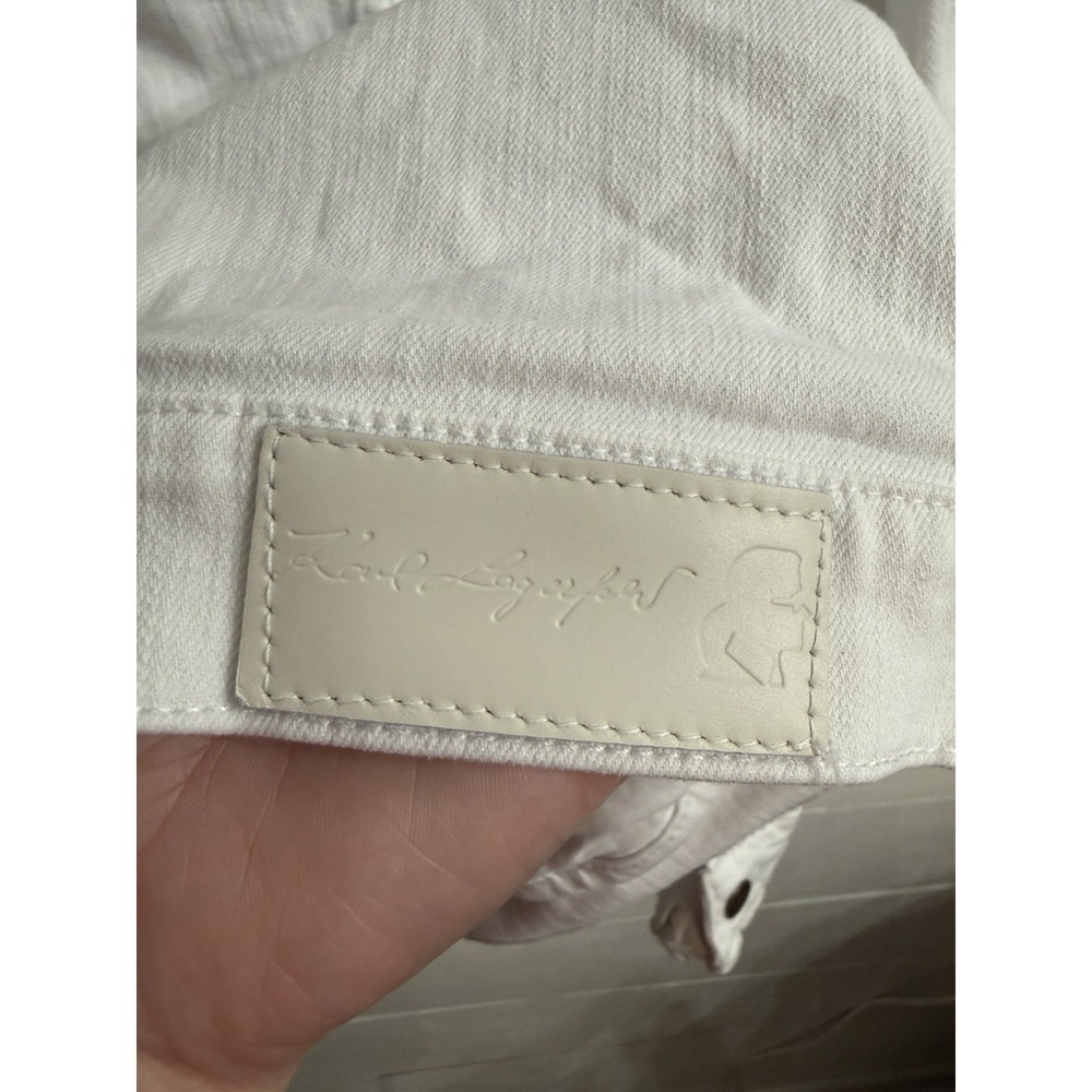 KARL LAGERFELD PARIS Ruffled Denim Jacket White Women's Medium Stretch - Picture 7 of 15
